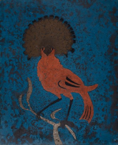 Oiseau rouge sur fd bleu (5)